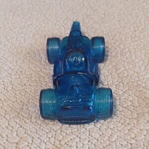 Vintage 1970s Avon Blue Glass Mercedes Race Car Cologne Bottle - Empty